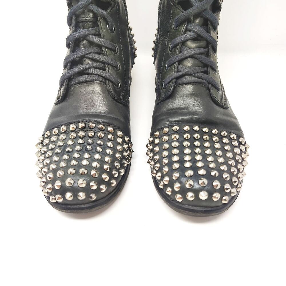 Steve Madden Womens 10 Shoes Tarnney Boots Studded Zip Lace Up Combat Moto Black - Picture 6 of 10